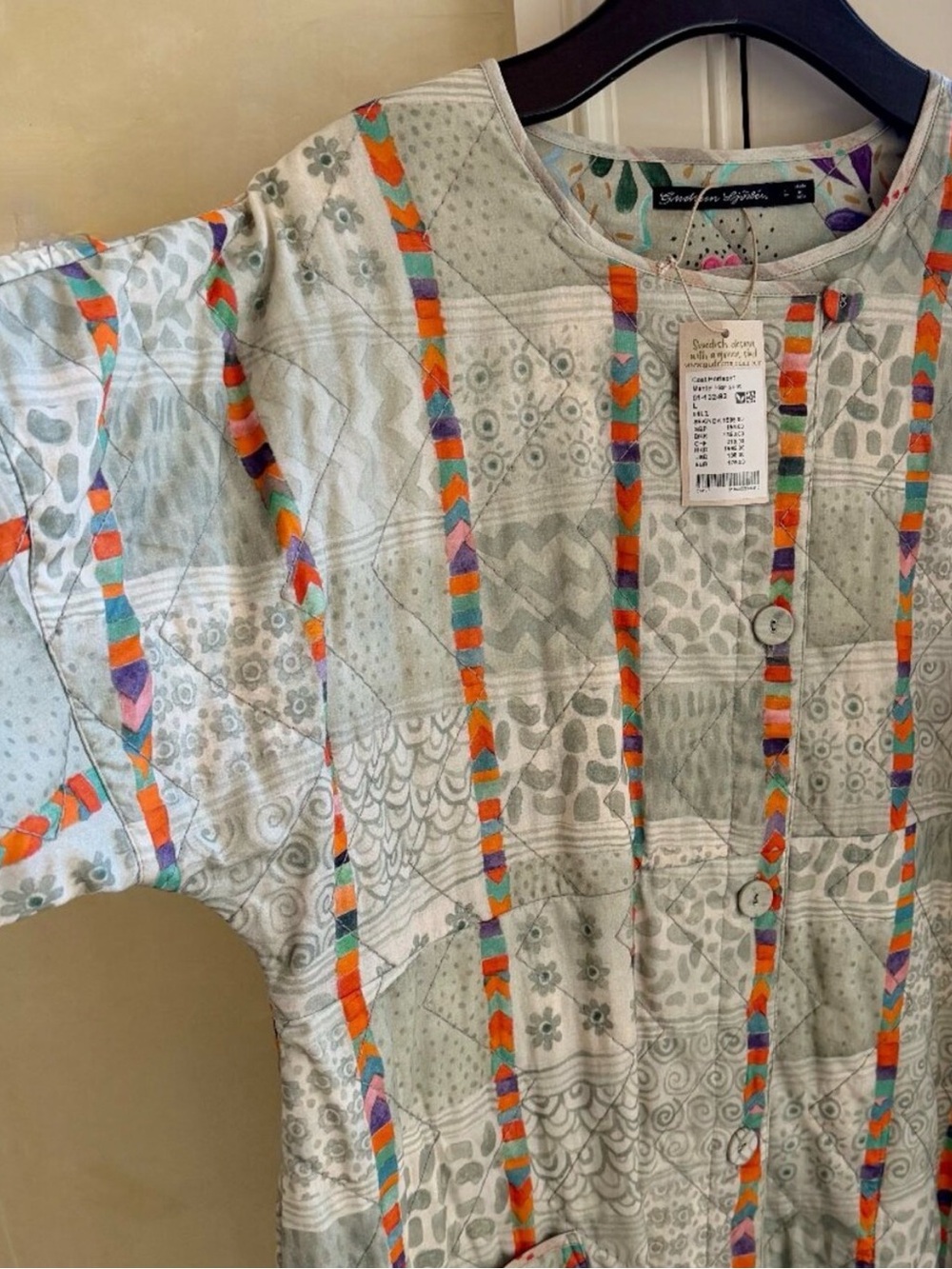 NWT Gudrun Sjoden WARM Quilted, REVERSIBLE Blue/Grey Floral Coat w Multicolor - Picture 10 of 13